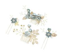 STOBOK 4 Pezzi Copricapo Set Greenflower Perla di Cristallo da Sposa Pettine per Capelli da Sposa Perni di Capelli Copricapo Gioielli per Capelli Accessori da Sposa per Le Donne Ragazza