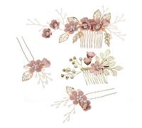 STOBOK 4 pezzi Fermagli a pettine, Pettine per capelli da sposa, Perle Fiore Strass pettine per Sposa, accessori per capelli per sposa e damigelle donore - fiore rosa