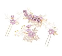 STOBOK 4 pezzi Fermagli a pettine, Pettine per capelli da sposa, Perle Fiore Strass pettine per Sposa, accessori per capelli per sposa e damigelle donore - fiore viola