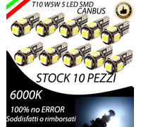 STOCK 10 PEZZI T10 5 LED W5W CANBUS NO ERROR 6000K LUCE BIANCA ULTRALUMINOSI
