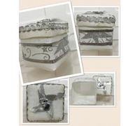 STOCK 20 PEZZI Scatolina Portaconfetti in Tela con Nastro e Cuori Argent 09ES