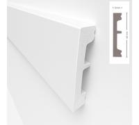 *STOCK FOLLI* Profilo mostrina - battiscopa - boiserie in Polimeri Bianco RAL 9016 verniciabile 66X13mm (Prezzo al metro)
