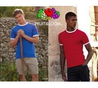 STOCK pezzi 25 maglietta FRUIT OF THE LOOM T-shirt RINGER 7 varianti BICOLORE #