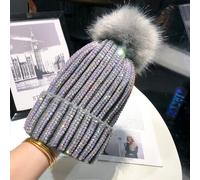 Stock UK Donna Lucido Fodera Pile Maglia Tappo Strass Cappello Ponpon Sci Nuovo