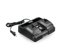 STOCKER - Caricabatterie Doppio Fast Charge 21 V con LED Intelligenti, Ricarica Sequenziale Automatica, Compatibile Batterie Linea 21 V, Porte USB, Sistema di Sicurezza Integrato