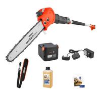 STOCKER - Kit Motosega Telescopica Magma E-300 LA 21V - Batteria 4Ah, Caricabatteria, Cinghia, Olio - Potatura Professionale 4,5m - Alluminio - Set Completo