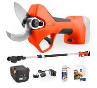 STOCKER - Kit Potatura Forbice Elettrica a Batteria 21V con Asta Telescopica 3,5m - Forbice Professionale Taglio 35mm + Manico Allungabile + Batteria 2,6Ah + Olio Spray - Garanzia 5 Anni