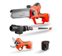 STOCKER - Kit Potatura Professionale Magma 21V Con Forbice Elettrica Motosega E Manico Telescopico - Alluminio Acciaio - 4 Pezzi - Arancione