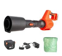 STOCKER - Kit Soffiatore 21V Power Line con Motore Brushless, Batteria Fast Charge 4,0Ah, Caricabatterie Doppio e Sacco Giardino 180L - Sistema Completo per Pulizia Esterni