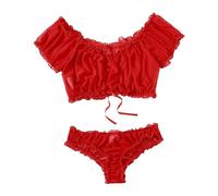 Stockings Donna Hot Giarrettiera Sposa Sexy da Donna Indumenti da Notte in Rete Set Due Pezzi Camicia Notte Taglie Forti Lingerie Solido E Perizoma Rosso Capodanno Intimoos Coppie (Red L)