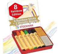 Stockmar Pastelli a Cera - Anniversario Rainbow Edition con 6 matite Colorate e 2 Blocchi di Cera, confezionati in Pratica Custodia in lamiera, Ideali per l'asilo, Adatti per Bambini dai 3 Anni in su
