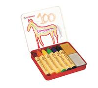 Stockmar Pastelli a Cera - Anniversario Rainbow Edition con 6 matite Colorate e 2 Blocchi di Cera, confezionati in Pratica Custodia in lamiera, Ideali per l'asilo, Adatti per Bambini dai 3 Anni in su