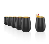 Stölzle Lausitz Set di 6 bicchieri da 465 ml, lavabili in lavastoviglie con elevata resistenza alla rottura, bicchieri universali come bicchieri per acqua, succo di frutta, whisky, colore nero e oro