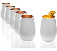 Stölzle Lausitz - Set di 12 bicchieri da acqua da 465 ml, colore bianco (opaco) e bronzo, lavabili in lavastoviglie + set di 4 cannucce EKM Living in acciaio inox
