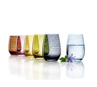 Stölzle Lausitz TWISTER Set 6 bicchieri 465ml Mix Mediterraneo - Bicchieri eleganti per acqua succhi e cocktail - Cristallo senza piombo - Lavabili in lavastoviglie resistenti e colorati