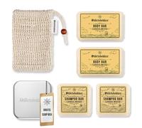 Störtebekker Premium - Set doccia Hair & Body | 2 x shampoo e 2 x gel doccia solido in legno di sandalo per uomo e donna | con contenitore per sapone e borsa sisal | vegano e fatto a mano