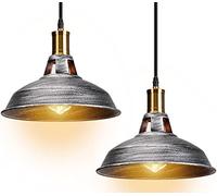 STOEX 2 Pack lampada a sospensione industriale stile vintage in metallo,retro lampadario a sospensione illuminazione interna plafoniera paralume 27cm per soggiorno cucina camera da letto ristorante argento