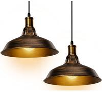 STOEX 2 Pack lampada a sospensione industriale stile vintage in metallo retrò lampadario sospensioni illuminazione interna plafoniera paralume 27cm per soggiorno cucina camera da letto ottone