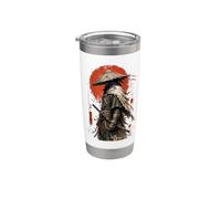 Stoico Ronin Samurai Sole Rosso Guerriero Giapponese Ritratto Arte Bicchiere termico in acciaio inox doppia parete
