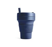 STOJO On-The-Go Biggie - Tazza da caffè pieghevole, 473 ml, riutilizzabile e pieghevole, in silicone, con coperchio, portatile, tascabile, lavabile in lavastoviglie, denim