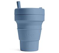 STOJO On-The-Go Biggie - Tazza da caffè Pieghevole con Coperchio, 473 ml, Riutilizzabile e Pieghevole, in Silicone, Portatile, Tascabile, Lavabile in lavastoviglie, Colore: Blu Acciaio