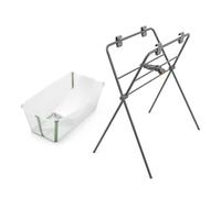 Stokke Flexi Bath (Transparent Green) + Supporto per neonati + Supporto per Flexi Bath - Ideale per bambini fino ai 48 mesi - Pieghevole, durevole e facile da riporre