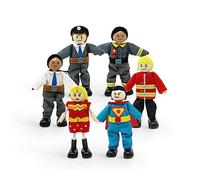 Stokke MuTable Heroes Set by Hape Toys - Sei bambole per la Casa degli eroi, fra cui, il Pompiere, il Poliziotto, l’Ingegnere, la Guardia e due Supereroi - In legno e cotone - Per bambini dai 3 anni