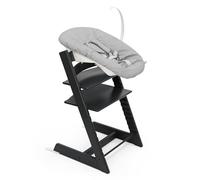 Stokke Tripp Trapp (nero) con Newborn Set (grigio) - Per neonati fino a 9 chili - accogliente, sicuro e facile da usare