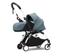 Stokke YOYO3 Frame (Bianco) con 0+ Newborn Pack (Aqua) - Include materasso, allacciatura a 5 punti, capottina estendibile, tracolla imbottita, e borsa protettiva per il trasporto