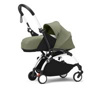 Stokke YOYO3 Frame (Bianco) con 0+ Newborn Pack (Olive) - Include materasso, allacciatura a 5 punti, capottina estendibile, tracolla imbottita, e borsa protettiva per il trasporto