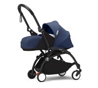 Stokke YOYO3 Frame (Nero) con 0+ Newborn Pack (Air France Blue) - Include materasso, allacciatura a 5 punti, capottina estendibile, tracolla imbottita, e borsa protettiva per il trasporto