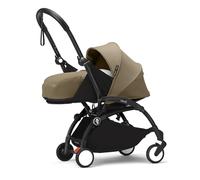 Stokke YOYO3 Frame (Nero) con 0+ Newborn Pack (Toffee) - Include materasso, allacciatura a 5 punti, capottina estendibile, tracolla imbottita, e borsa protettiva per il trasporto