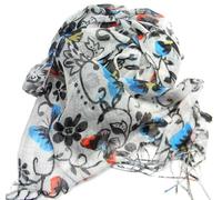 Stola a fiori e farfalle colorate verdi arancio sciarpe donna in lino