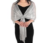 Stola Argento Cerimonia Scialle Donna Elegante Cerimonia in Metallo Lucido Scialle con Fibbia Abito da Sera Donna per Sposa da Sera Regalo da Damigella d'Onore Argento 50x175 cm con Nappa