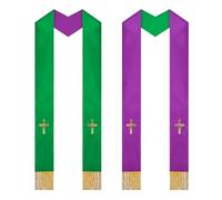 Stola del sacerdote - Bianco/Oro, ricamo con pompon reversibile, stole della sciarpa del clero della chiesa, forniture per chiesa unisex, abbigliamento liturgico, estremità ricamate | Matrimonio