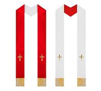 Stola del sacerdote - Bianco/Oro, ricamo con pompon reversibile, stole della sciarpa del clero della chiesa, forniture per chiesa unisex, abbigliamento liturgico, estremità ricamate | Matrimonio