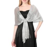Stola Donna Argento Cerimonia Scialli Elegante Coprispalle Vintage Foulard con Frange Sciarpa Scialli per Abito da Sera Stola per Matrimoni Sposa Festa Feste Serali Occasioni Formali