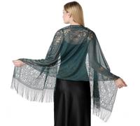 Stola Donna Cerimonia Scialli Elegante Coprispalle Vintage Foulard con Frange Sciarpa Scialli Sciarpa da donna in pizzo floreale morbida rete con frange avvolgenti per abiti da sera matrimoni verde