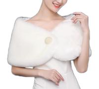 Stola - Stola da donna in pelliccia sintetica da sera, con perle, elegante, per feste, da sera, da sposa, in stile bolero, bianco, Taglia unica