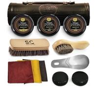 Stone and Clark Kit per la cura e lucidatura delle scarpe da 12 pezzi, kit lustrascarpe in pelle con cera marrone, spazzole per scarpe per lucidare, kit compatto per la pulizia delle scarpe
