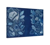 Stone And Leaf Cyanotype Canvas Print Wall Art - Living Room Decor, Above Console Table 24×16 inch (60×40 cm) - Horizontal / 1.25 inch (3 cm)