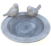 Stone and Style Abbeveratoio per uccelli, catino in pietra con 2 uccelli (da infilare), elemento decorativo da giardino, resistente al gelo, statuette in pietra fusa