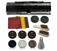 Stone & Clark - Kit per lucidare scarpe e lucidatura, 12 pezzi, con cera marrone, spazzole per scarpe per lucidare, Kit nero testurizzato, 9.4