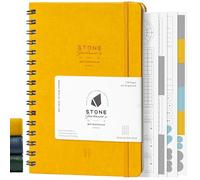 Stone Diario da giardinaggio resistente alle intemperie, formato A5, copertina in pelle vegana gialla, carta impermeabile, 128 pagine, mezza griglia e griglia a punti, planner da giardino con risorse