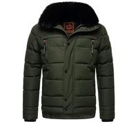 STONE HARBOUR Giacca invernale da uomo con cappuccio, colletto in pelliccia, giacca trapuntata B743, Oliva, XL