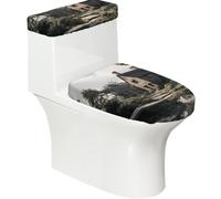 Stone House - Set di 2 copriwater con coperchio del serbatoio, elastico, per WC a forma di U e allungati, decorazione per il bagno, regalo di inaugurazione della casa