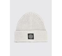 STONE ISLAND Berretto beanie in lana vergine RWS a coste con patch logo Compass OS Beige