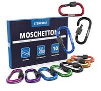 STONE REEF Confezione da 10 mini moschettoni (75 x 42 mm) - moschettone in alluminio piccolo con chiusura a scatto - Versatile per campeggio, viaggi, escursioni, zaino e portachiavi