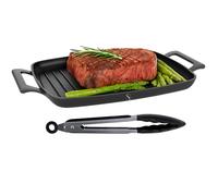 Stone&Stone Piastra Grill Induzione Rettangolare, Bistecchiera BBQ Professionale Super Antiaderente, Rivestimento Tedesco Greblon, Fondo Acciaio Pieno, Forno e Gas, Senza PFAS, PTFE e PFOA + pinza