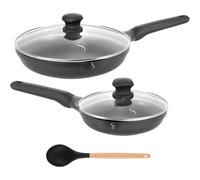 Stone&Stone Set di 2 padelle 24cm 28cm estremamente antiaderente | induzione gas | alluminio e acciaio padella professionale batteria con rivestimento tedesco + 2 coperchi 2 cucchiai | priva di PFAS